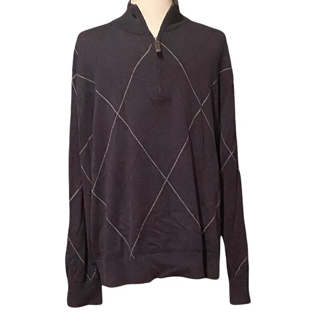Cremieux Half Zip Argyle Silk Blend  Sweater Size XL